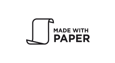Logo représentant un rouleau de papier stylisé, accompagné de la mention « Made with Paper » écrite dans une police moderne.
