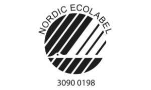 Um logótipo circular com o texto «NORDIC ECOLABEL» acima de um desenho estilizado de linhas onduladas, com o número «3050 019» abaixo.