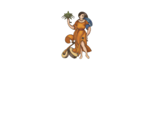 Λογότυπο της «Salentum», που απεικονίζει μια γυναίκα με πορτοκαλί φόρεμα που κρατά ένα πράσινο φυτό, με την επιγραφήSALENTUM PROFUMI» από κάτω.