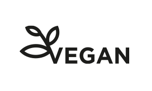 La parola "VEGAN" in grassetto, accompagnata da una grafica stilizzata a forma di foglia sopra la "V".