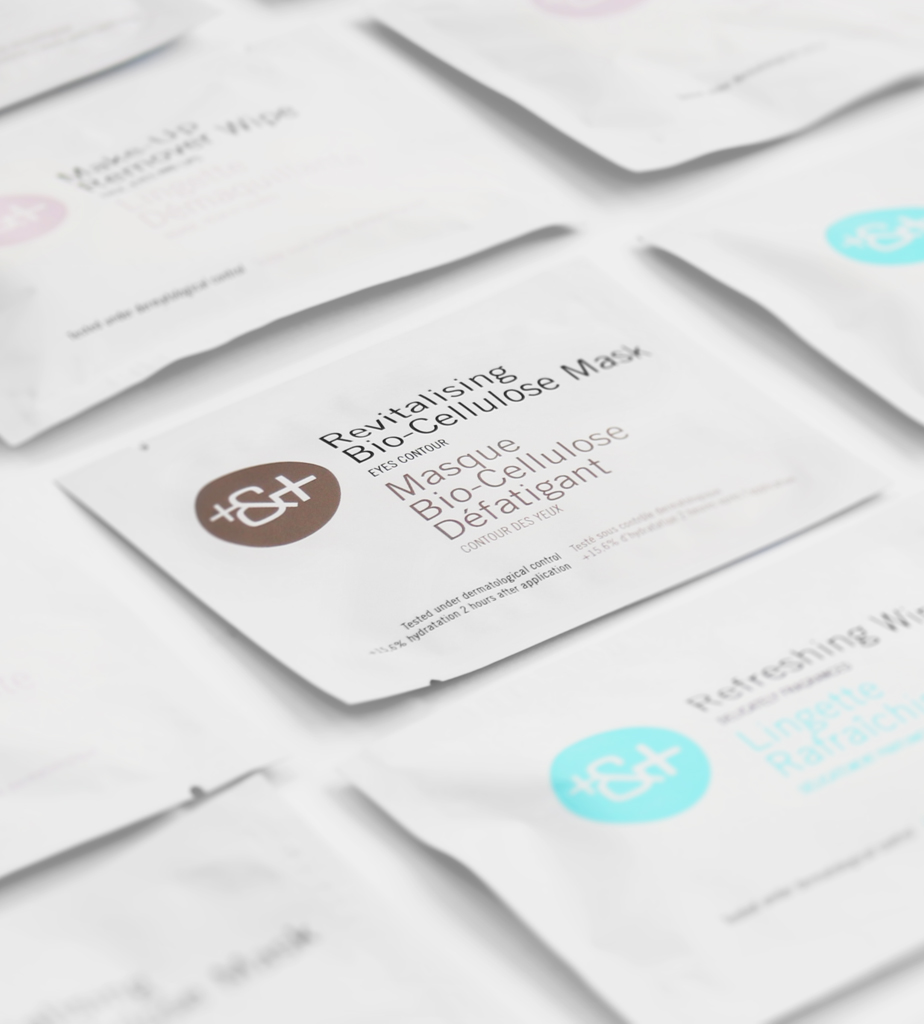Eine Kollektion von Gesichtsmaskenpackungen mit verschiedenen Hautpflegeoptionen, darunter eine revitalisierende Biocellulose-Maske und eine erfrischende Maske, mit verschiedenen Produktetiketten, die gut sichtbar angebracht sind.