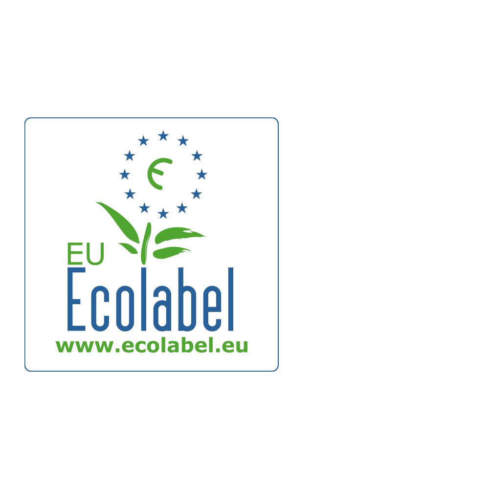EU-Umweltzeichen mit einer grünen Pflanze und Sternen sowie der Website-URL www.ecolabel.eu.