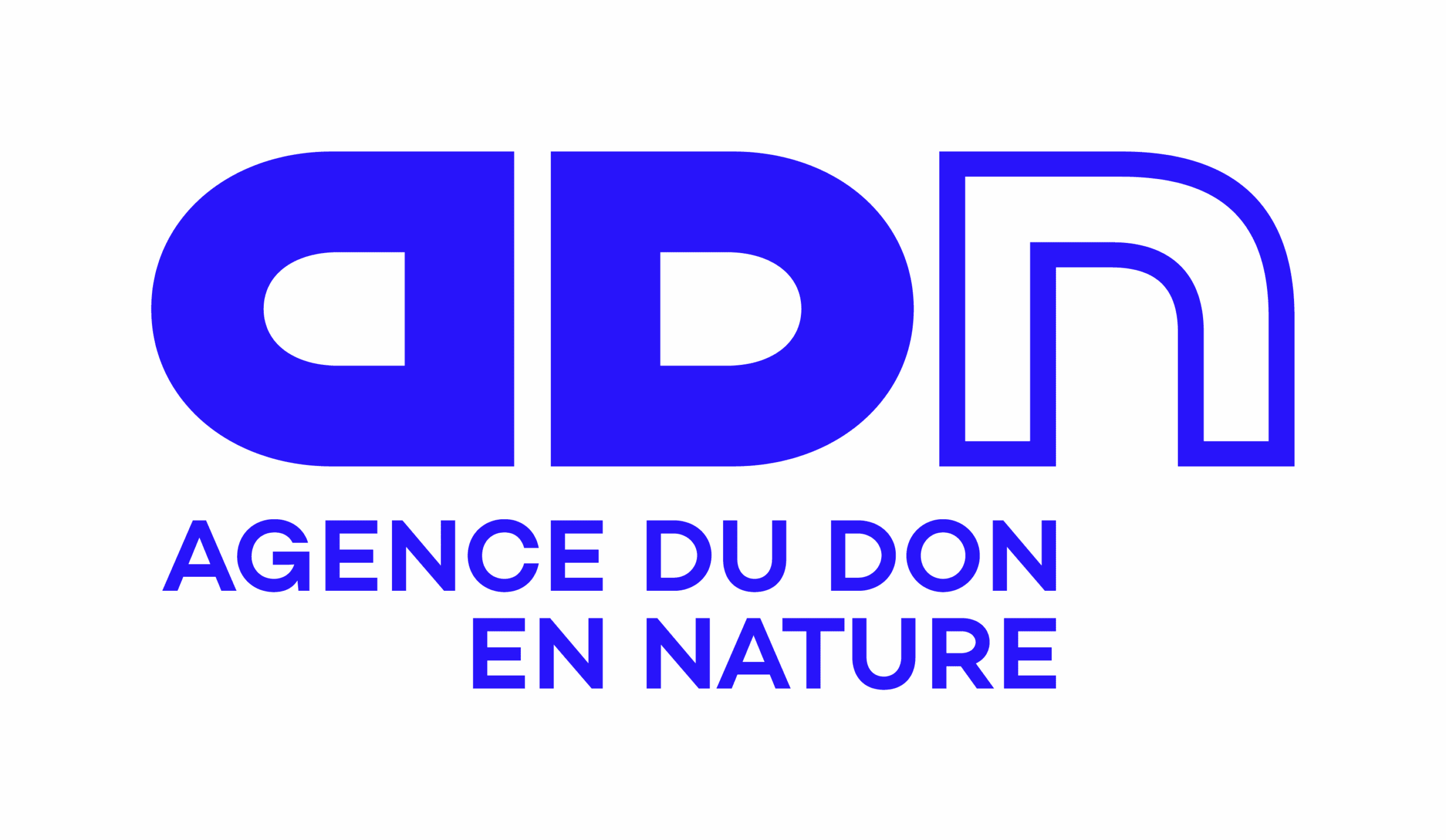 Uno sfondo blu con il logo dell'Agence du Don en Nature, con le iniziali "ADN" ben visibili.