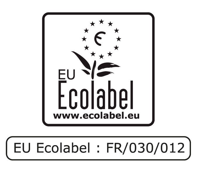 Logótipo do rótulo ecológico da UE com uma flor estilizada e as estrelas da UE, indicando produtos ecológicos. Inclui o URL do site e o número de referência «FR/030/012».