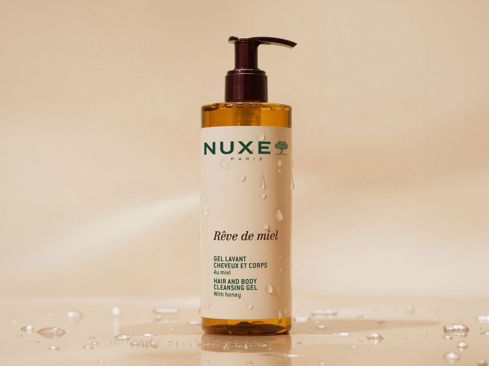 NUXE Rêve de Miel 蜂蜜護髮沐浴凝膠，附按壓式瓶身。